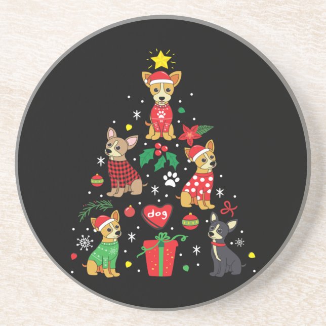 Chihuahua Christmas Ornament Tree Coaster (Front)