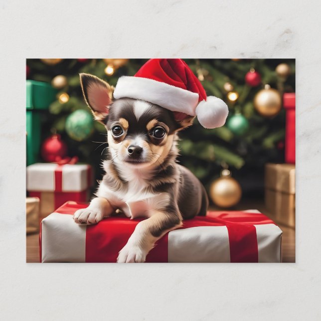 Chihuahua Christmas Puppy Holiday Postcard (Front)