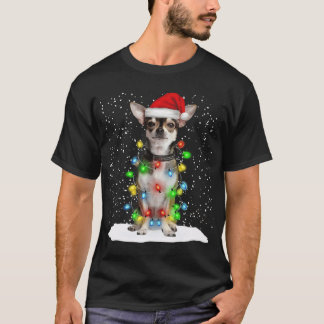 Chihuahua Christmas Santa Hat Xmas Color Lights re T-Shirt