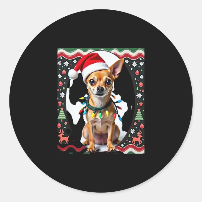 Chihuahua Christmas Santa Ugly Sweater Dog Lover X Classic Round Sticker (Front)