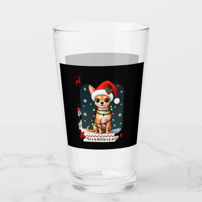 Chihuahua Christmas Santa Ugly Sweater Dog Lover X Glass (Front)