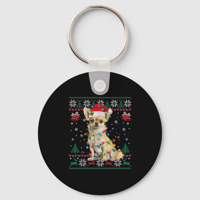 Chihuahua Christmas Santa Ugly Sweater Dog Lover X Keychain (Front)