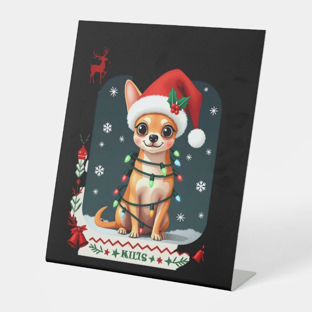 Chihuahua Christmas Santa Ugly Sweater Dog Lover X Pedestal Sign (Front)