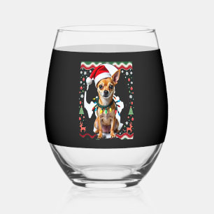 Chihuahua Christmas Santa Ugly Sweater Dog Lover X Stemless Wine Glass