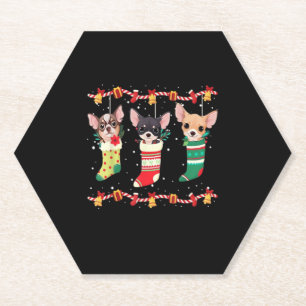 Chihuahua Christmas Socks Lights Funny Xmas Dog Lo Paper Coaster