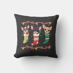 Chihuahua Christmas Socks Lights Funny Xmas Dog Lo Throw Pillow
