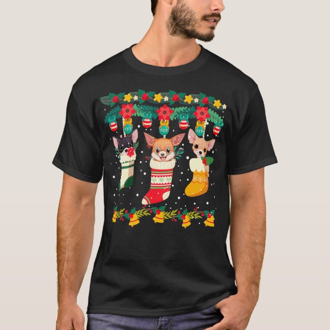 Chihuahua Christmas Socks Xmas Lights Pajama T-Shirt (Front)