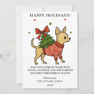 Chihuahua Christmas Tree Carrier Dog Holiday Card