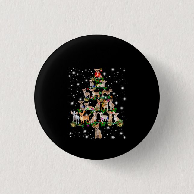 Chihuahua Christmas Tree Covered By Flashlight 1 Inch Round Button (Front)