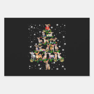 Chihuahua Christmas Tree Covered By Flashlight Wrapping Paper Sheet