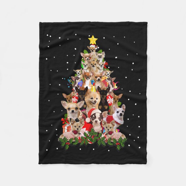 chihuahua christmas tree xmas gift chihuahua fleece blanket (Front)