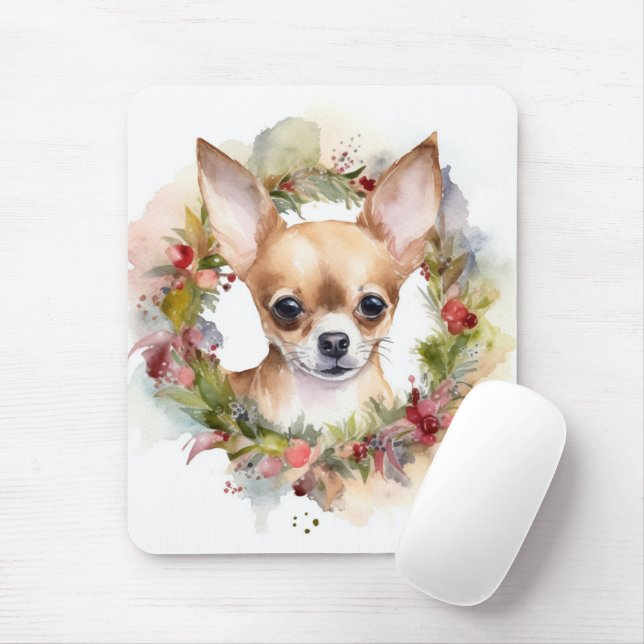 Chihuahua Christmas Wreath Festive Pup Mouse Pad (With Mouse)