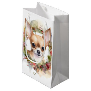 Chihuahua Christmas Wreath Festive Pup Small Gift Bag