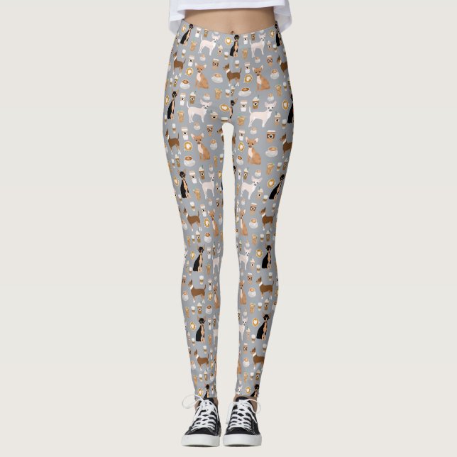 Chihuahua Coffee Leggings - grey (Front)
