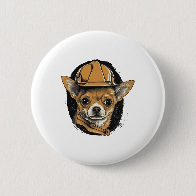 Chihuahua  Construction Worker  Construction   2 Inch Round Button (Front)