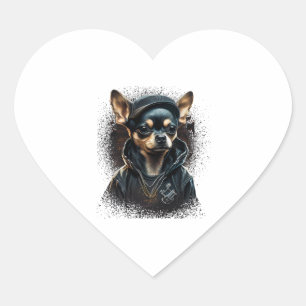 Chihuahua Cool Dog Rap Hip-Hop Gangster Heart Sticker