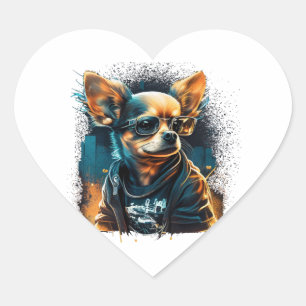 Chihuahua Cool Dog Rap Hip-Hop Gangster Heart Sticker