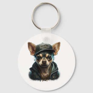 Chihuahua Cool Dog Rap Hip-Hop Gangster Keychain