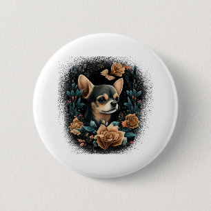 Chihuahua Cute Dog Beautiful Flowers Girl 2 Inch Round Button
