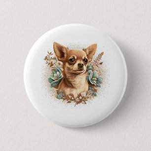 Chihuahua Cute Dog Beautiful Flowers Girl 2 Inch Round Button
