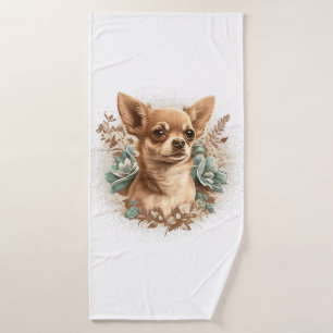Chihuahua Cute Dog Beautiful Flowers Girl Bath Towel