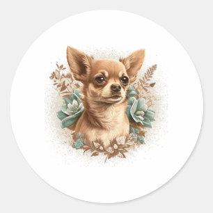 Chihuahua Cute Dog Beautiful Flowers Girl Classic Round Sticker
