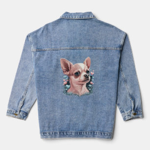 Chihuahua Cute Dog Beautiful Flowers Girl Denim Jacket
