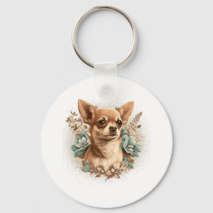 Chihuahua Cute Dog Beautiful Flowers Girl Keychain