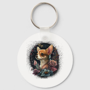 Chihuahua Cute Dog Beautiful Flowers Girl Keychain