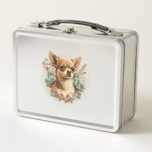 Chihuahua Cute Dog Beautiful Flowers Girl Metal Lunch Box