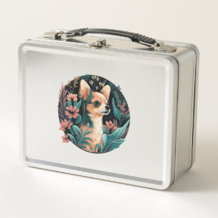 Chihuahua Cute Dog Beautiful Flowers Girl Metal Lunch Box