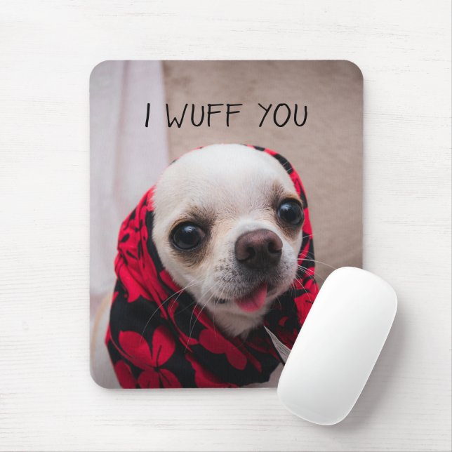 Chihuahua cute I wuff you love Valentines Mouse Pad (With Mouse)