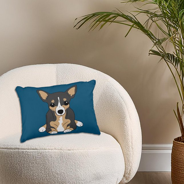 Chihuahua Cute Tri-Colour Chihuahua Ocean Blue Accent Pillow (Chihuahua Cute Tri-Color Chihuahua Ocean Blue Accent Pillow)