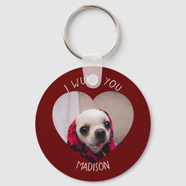 Chihuahua cute wuff you love Valentine heart photo Keychain (Front)