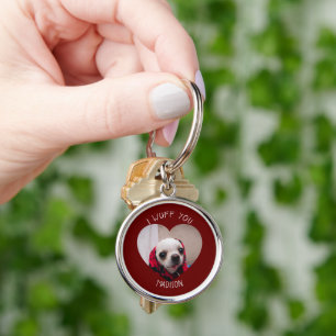 Chihuahua cute wuff you love Valentine heart photo Keychain