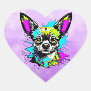 Chihuahua Cyberpunk style Art   Heart Sticker