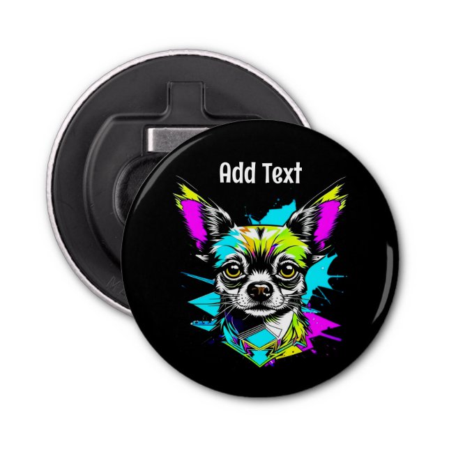 Chihuahua Cyberpunk style Art Personalized Bottle Opener (Front)