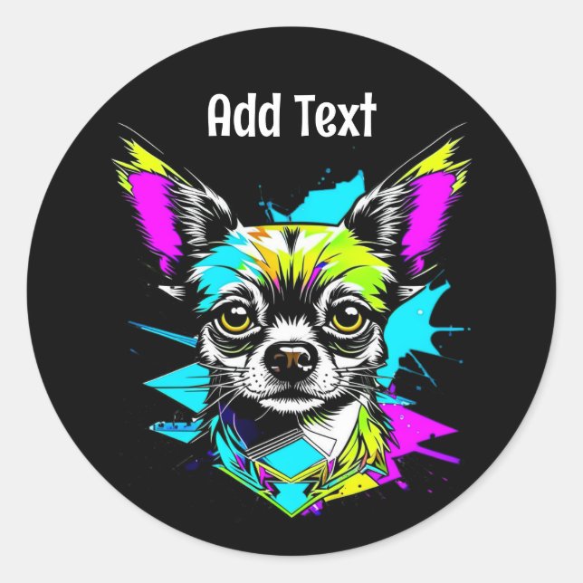 Chihuahua Cyberpunk style Art Personalized Classic Round Sticker (Front)