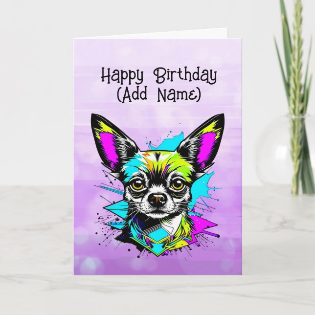 Chihuahua Cyberpunk style Personalized Birthday    Card (Front)