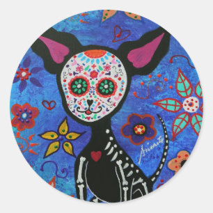 Chihuahua Dia de los Muertos Classic Round Sticker