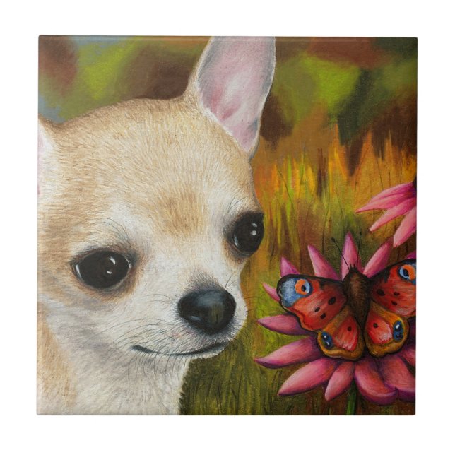 Chihuahua Dog 85 Butterfly Tile (Front)