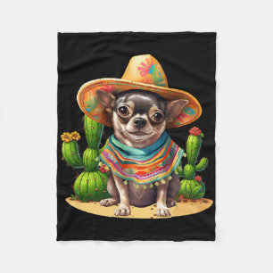 Chihuahua Dog And Sombrero Hat Mexican Fiesta Cinc Fleece Blanket
