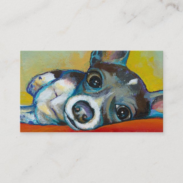 Chihuahua dog art - adorable fun portrait painting business card (Front)