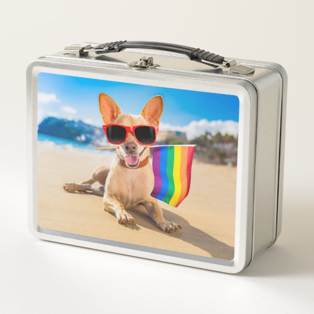 Chihuahua Dog  at the Beach Metal Lunch Box (Front)