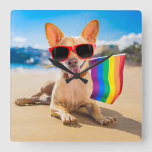 Chihuahua Dog at the Beach Square Wall Clock