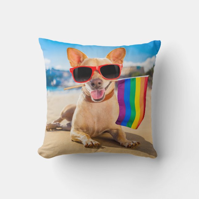 Chihuahua Dog  at the Beach Throw Pillow (Front)