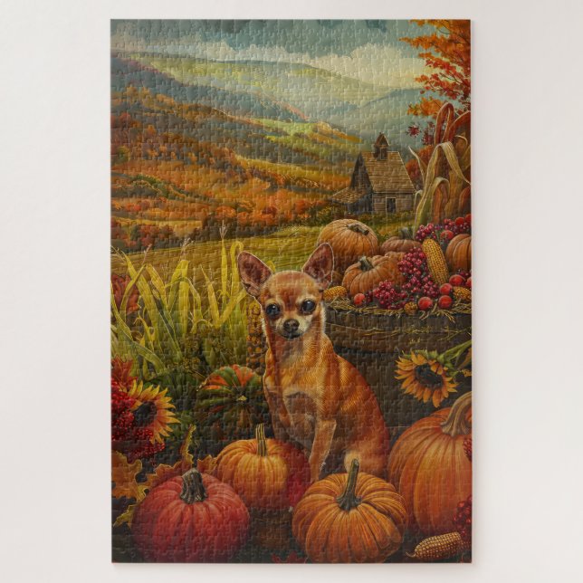 Chihuahua Dog Autumn Harvest Thanksgiving  Jigsaw Puzzle (Vertical)