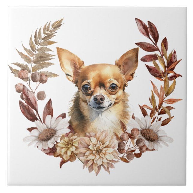 Chihuahua Dog Autumn Wreath Tile (Front)