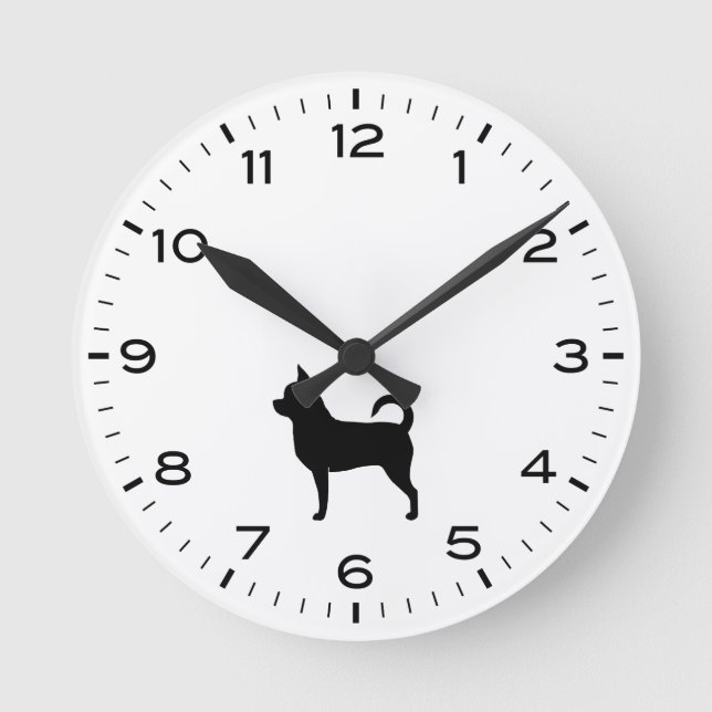 Chihuahua Dog Breed Silhouette Black and White Round Clock (Front)