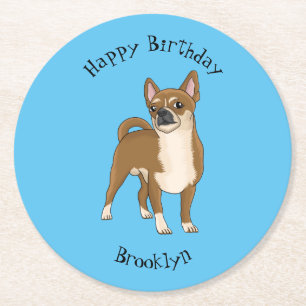 Chihuahua dog cartoon illustration round paper coaster